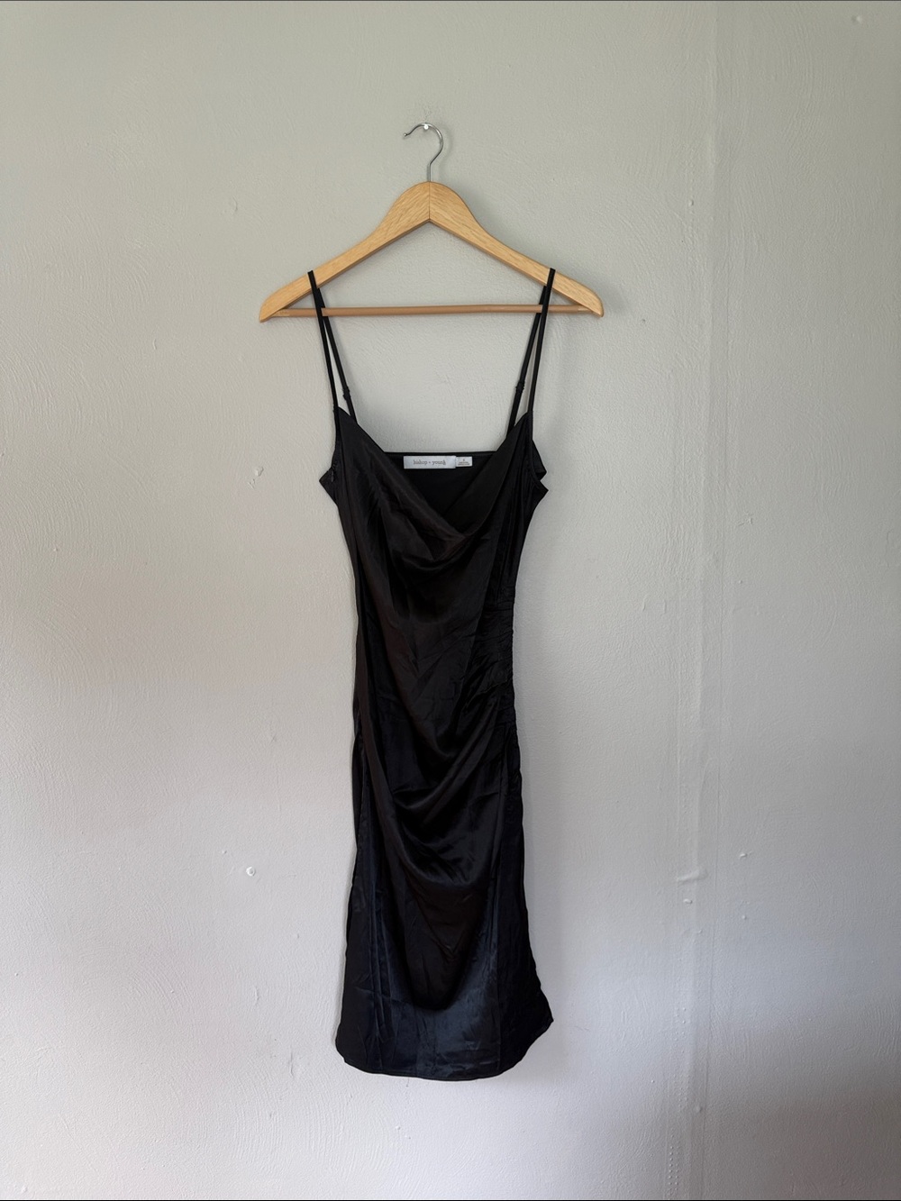 NWOT bishop + young Black Satin Slip Midi Dress with Cowl small - Picture 1 of 6